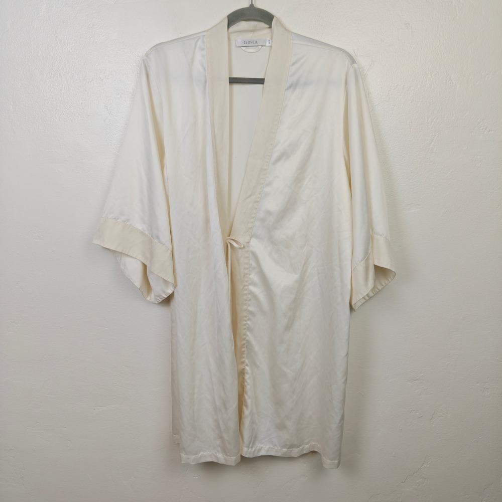 Ginia Womens Robe AU 10 US 8 Cream 100% Silk Kimono Sleeve Luxury Loungewear